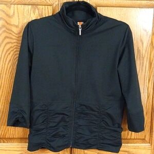 Lucy Women's Fitted Full Zip Active Jacket Ruching Size Large Black 3/4 Sleeves